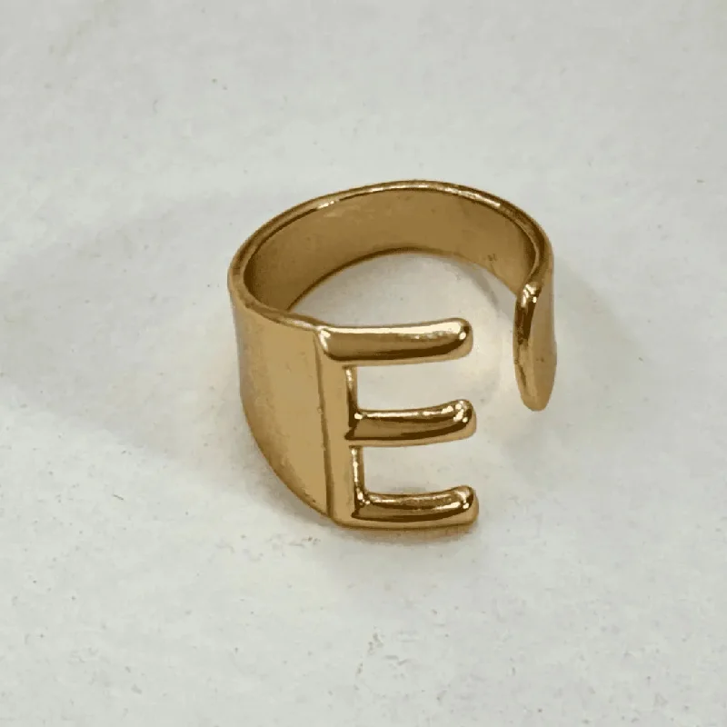 ladies rings timeless beauty -TFC Letter- E Gold Plated Adjustable Ring