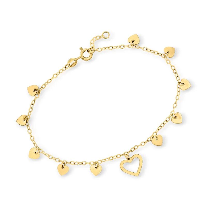 bracelets with diamond sparkle -RS Pure by Ross-Simons Italian 14kt Yellow Gold Heart Station Bracelet