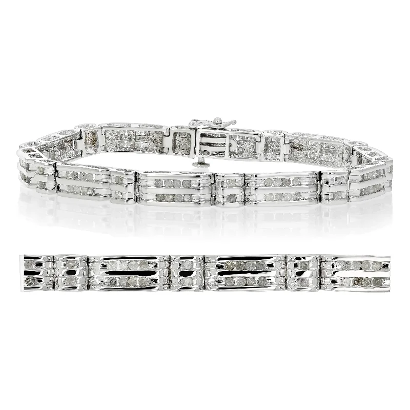 bracelets minimalist chic look -1.75 cttw Men's Diamond Bracelet .925 Sterling Silver With Rhodium 9 Inch 12 Grams