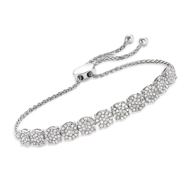 bracelets for teens trendy -Ross-Simons Diamond Cluster Bolo Bracelet in Sterling Silver