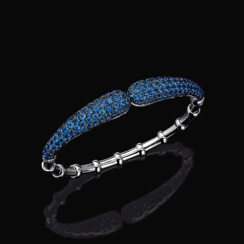 bracelets for casual chic -Jadira  - 6.78  carat natural blue sapphire bracelet, 18K white gold