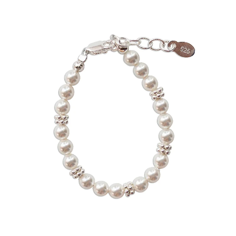 bracelets with silver charm -Sterling Silver Simulated Pearl Bracelet for Baby and Kids