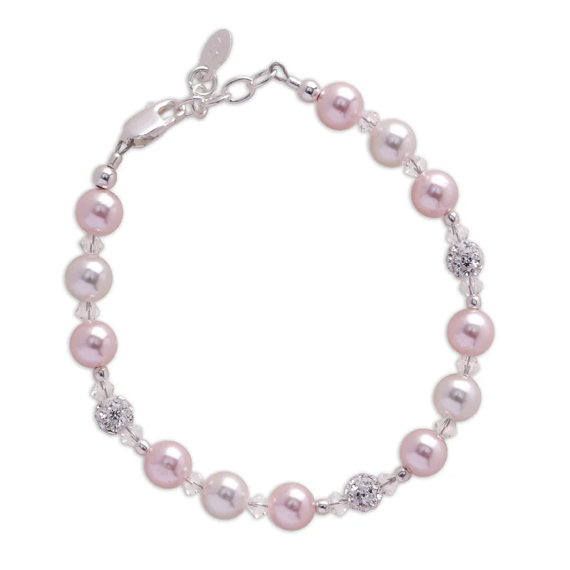 bracelets with initial charm -Sterling Silver Pink Pearl and  Stardust Bracelet for Kids, Toddlers, and Girls