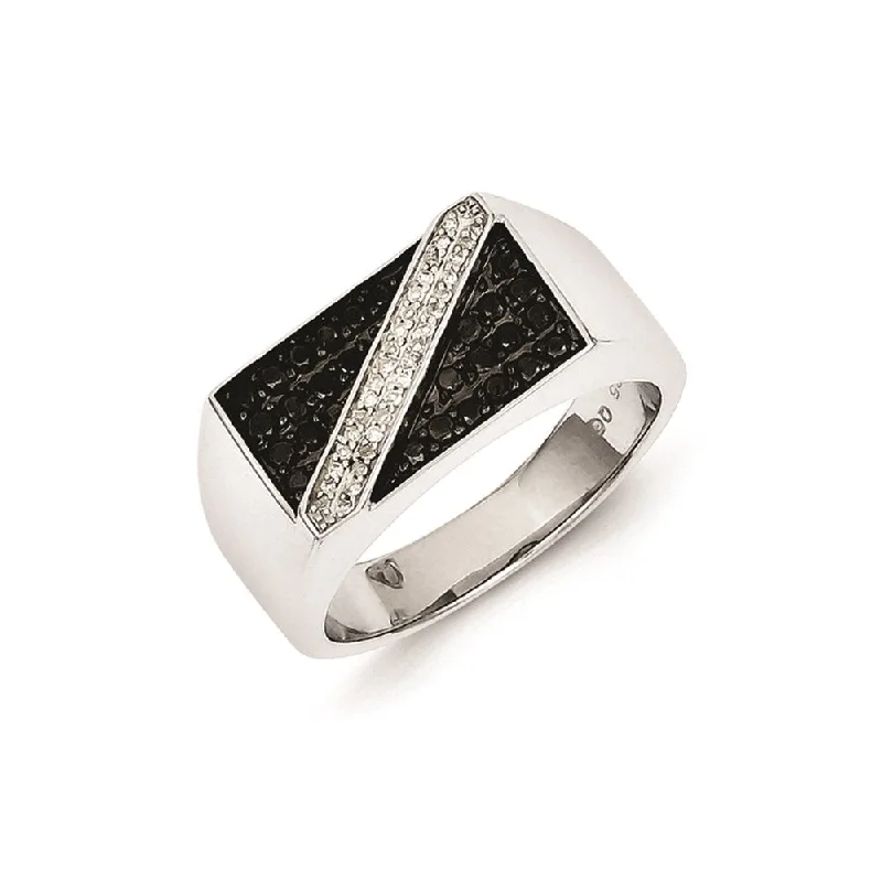 ladies rings with gold plating -Sterling Silver Rhodium Plated Black and White Diamond Men's Ring