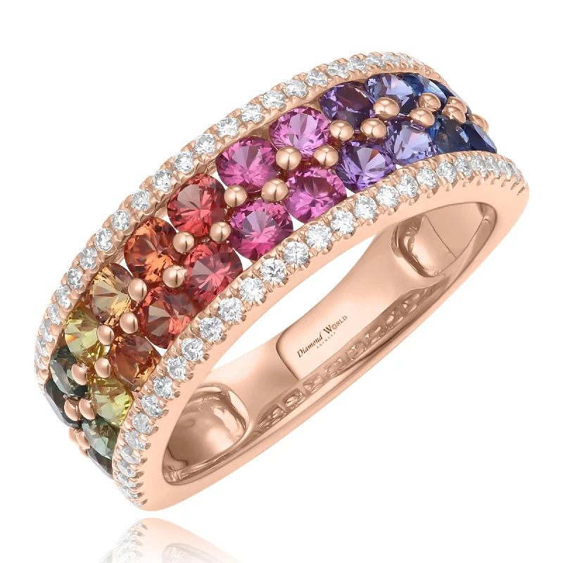 ladies rings with diamond sparkle -Multi Row  Multi Colour Sapphires & Diamonds Ring