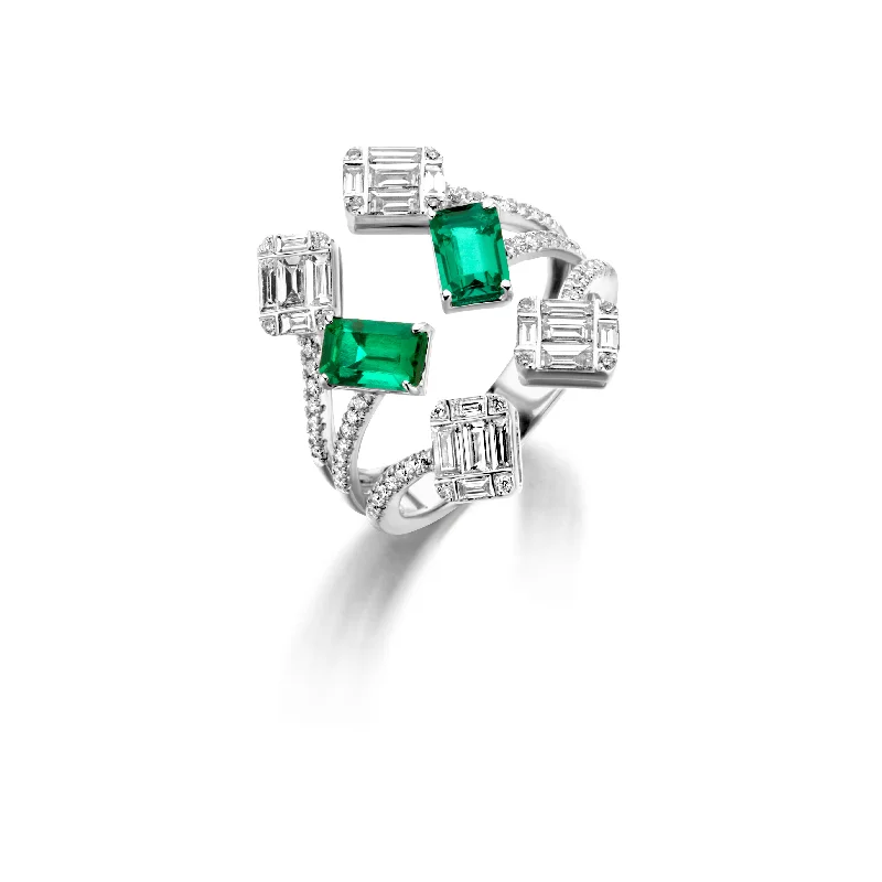 ladies rings floral pattern beauty -Emeralds & Diamonds "Nova" Ring