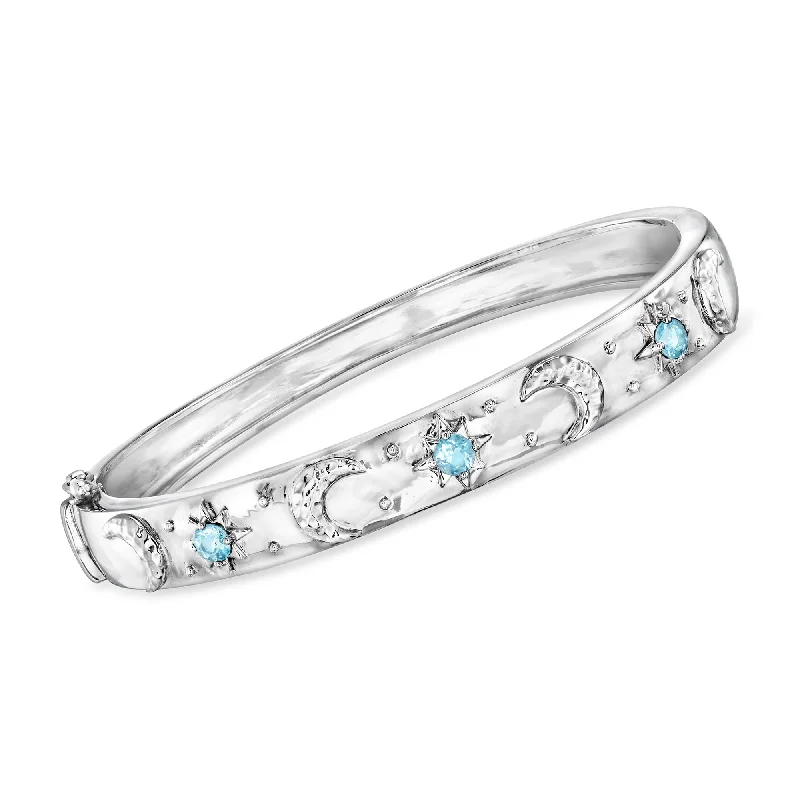 bracelets stackable trendy look -Ross-Simons Swiss Blue Topaz Celestial Bangle Bracelet in Sterling Silver