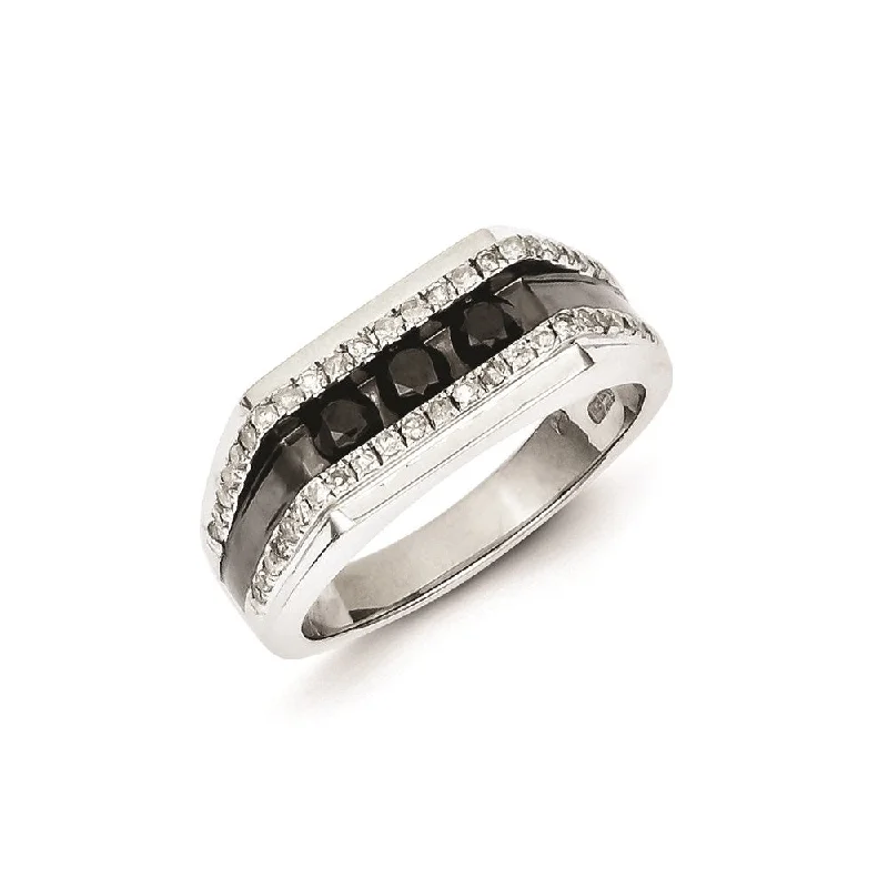 ladies rings for daily wear -Sterling Silver Rhodium Plated Black and White Diamond Men's Ring