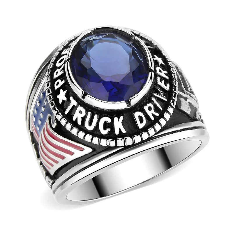 ladies rings with blue sapphire -No Plating Stainless Steel Trucker Ring with Synthetic Montana Blue Stone Perfect for Men