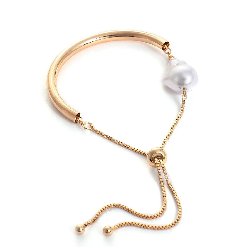 bracelets for couples love -Women Gold-toned  White Brass Pearls Gold-plated Armlet Bracelet