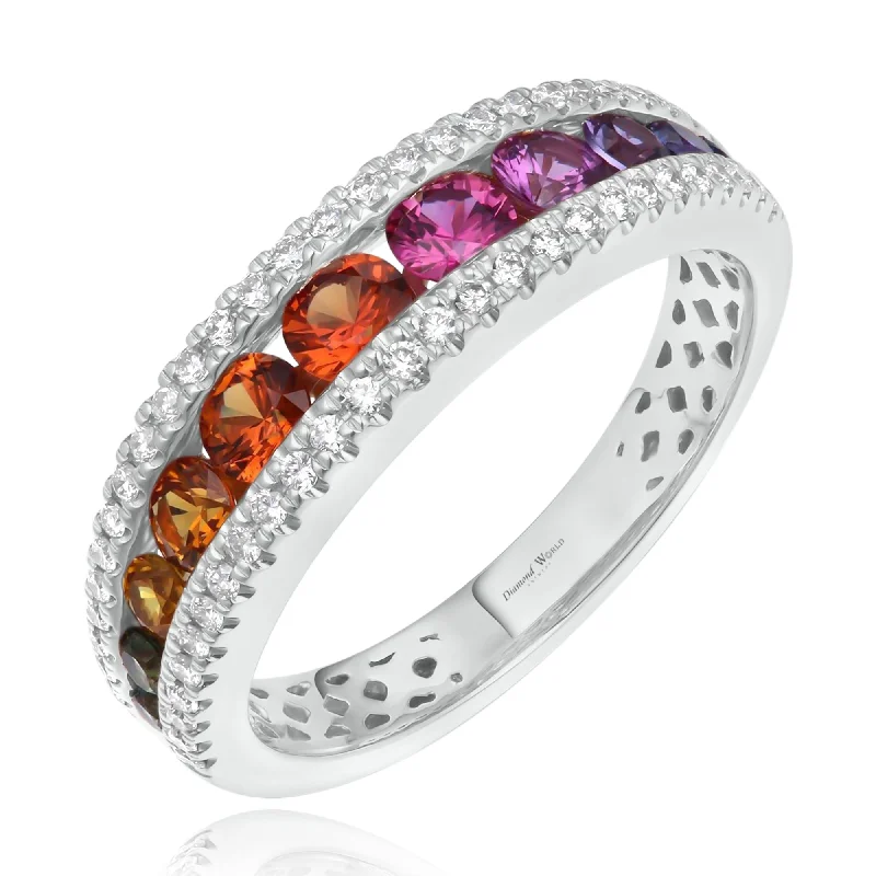 ladies rings for engagement proposal -Round Cut Multi Colour Sapphires & Diamonds Ring