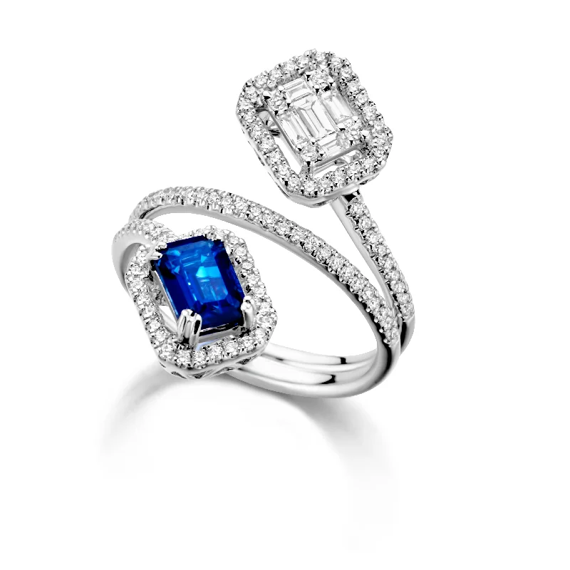 ladies rings layered stackable look -Blue Sapphire & Diamonds "Sierra" " Ring