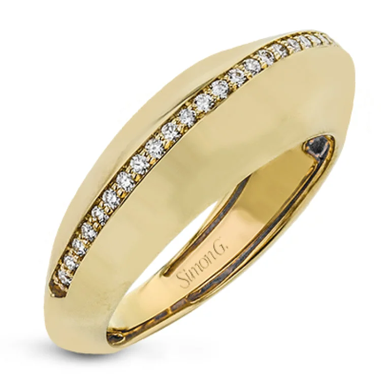 ladies rings for daily wear -Smooth 18k yellow gold is accentuated by a central line of .23 ctw of glimmering white diamonds in this modern ring that adds the perfect touch of luxury to every day.