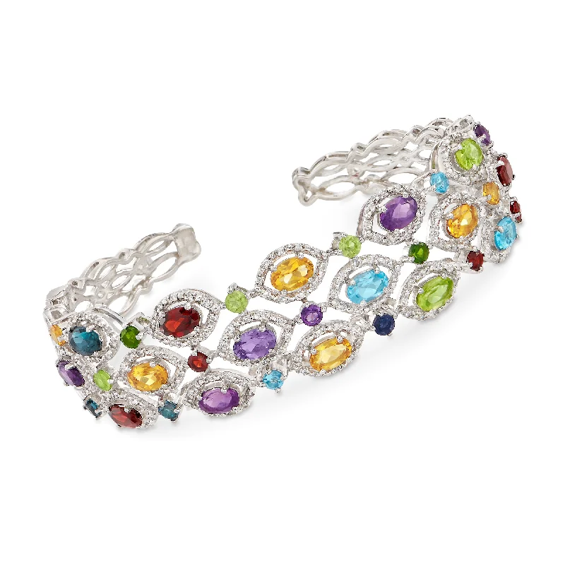 bracelets with emerald green -Ross-Simons Multi-Gemstone Cuff Bracelet in Sterling Silver