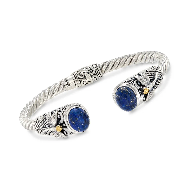 bracelets with diamond sparkle -Ross-Simons Lapis Bali-Style Dragonfly Cuff Bracelet in Sterling Silver and 18kt Yellow Gold