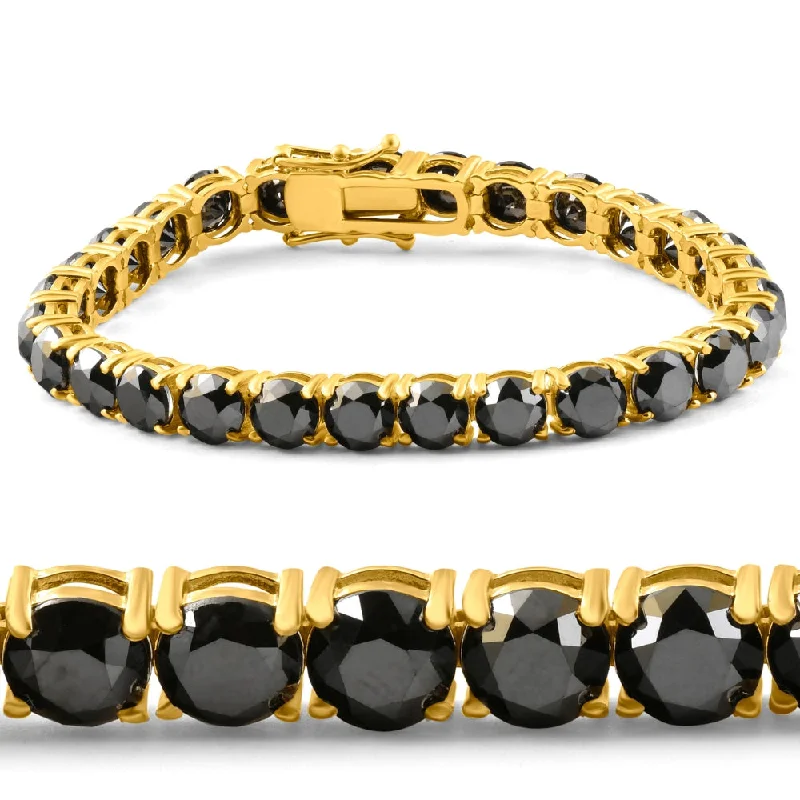 bracelets with pearl detail -35Ct Black Diamond 14k Yellow Gold Women's Tennis Bracelet 7"