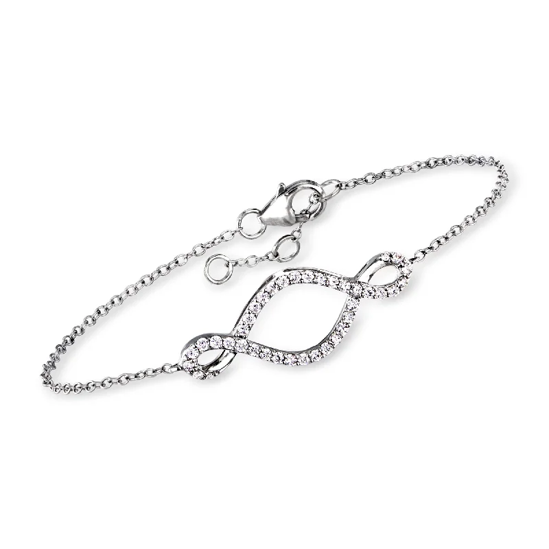 bracelets with rose quartz -Ross-Simons Diamond Twisted-Loop Bracelet in Sterling Silver