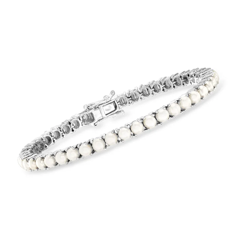 bracelets for couples matching -Ross-Simons 4mm Cultured Pearl Tennis Bracelet in Sterling Silver