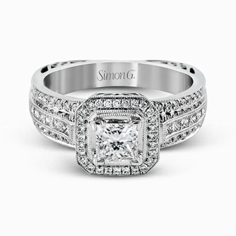 ladies rings lightweight comfort -Presenting a vintage-inspired design, this white gold ring is accented by .23 ctw round cut white diamonds and .23 ctw princess cut diamonds.