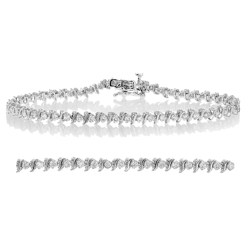 bracelets with diamond sparkle -1.50 cttw SI2-I1 IGI Certified Diamond Bracelet 14K White Gold S-Link 7 Inch