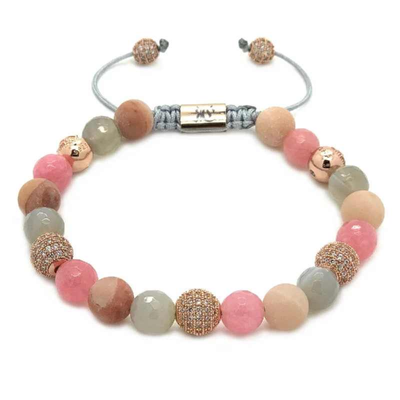 bracelets with cross charm -Women's Beaded Bracelet Pink Aventurine, Agate, Pink Jade