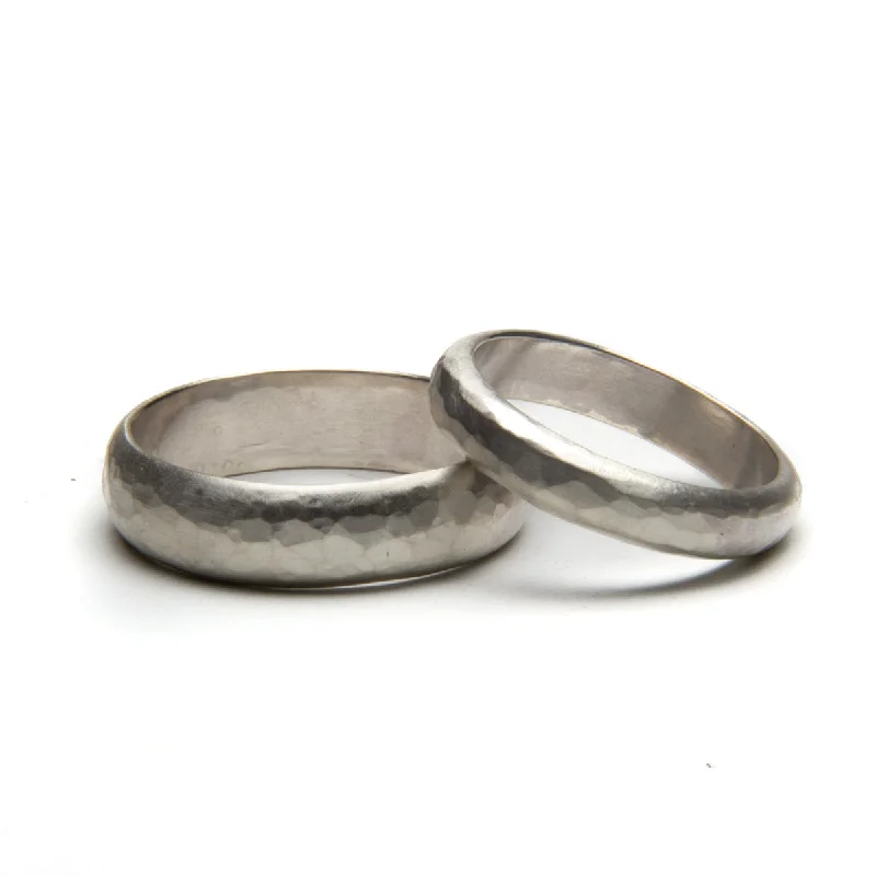 ladies rings dainty subtle charm -Ball Peen Hammered and Brushed Ring Set