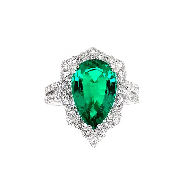 ladies rings trendy 2025 style -Pear Shape Emerald & Diamonds "francesca" Ring