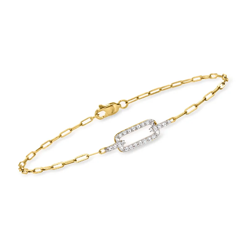 bracelets for holiday gift -Ross-Simons Diamond Paper Clip Link Bracelet in 14kt Yellow Gold