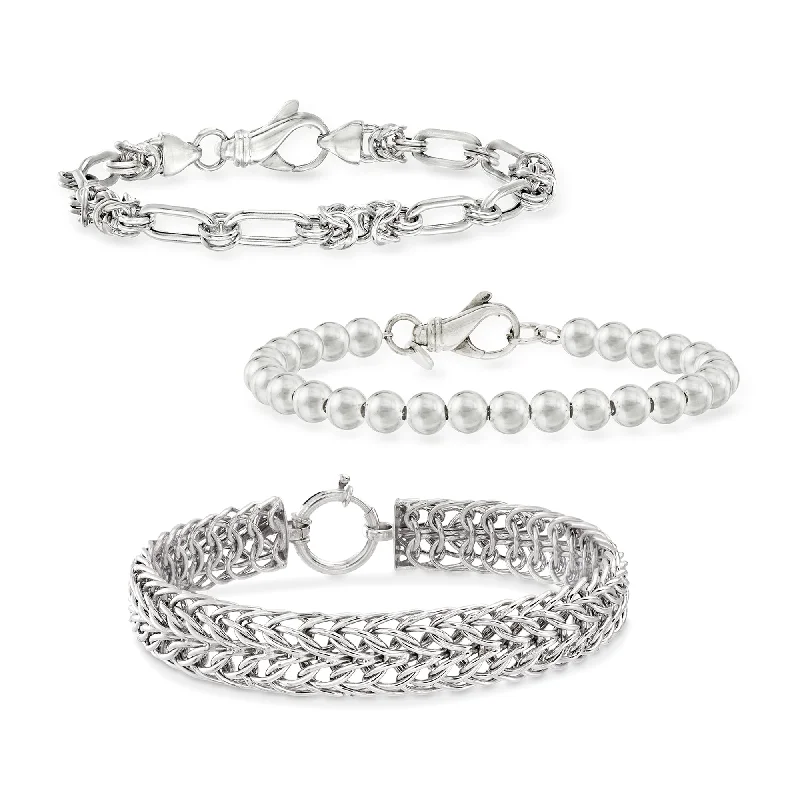 bracelets stackable trendy look -Ross-Simons Sterling Silver Jewelry Set: 3 Bracelets