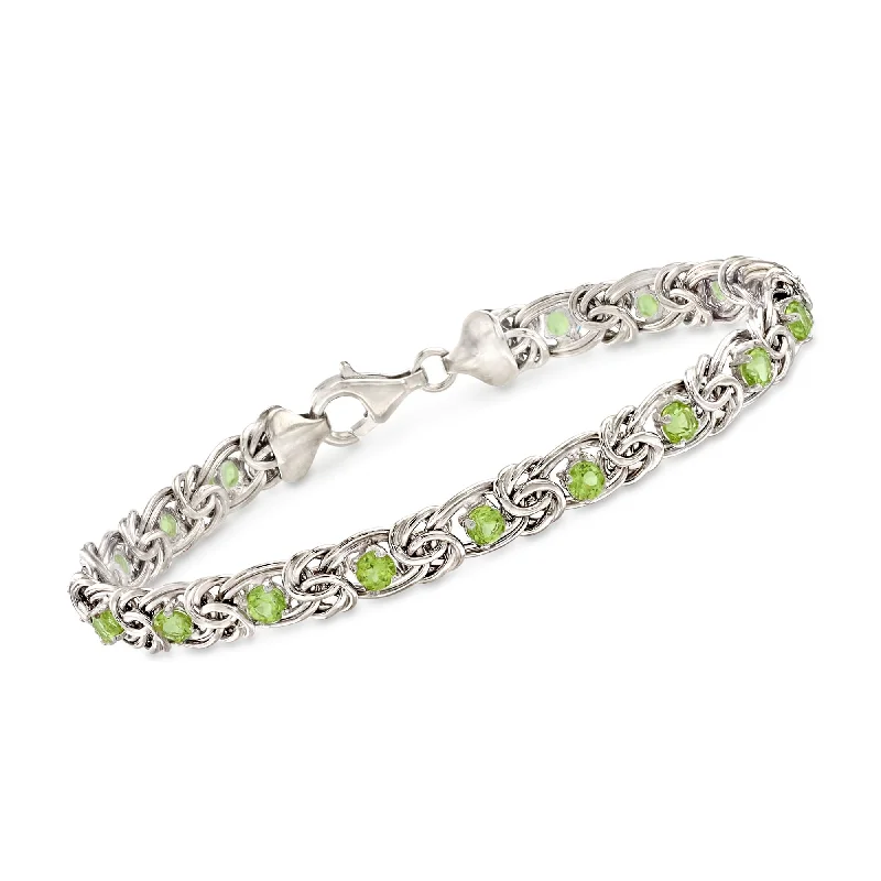 bracelets with topaz blue -Ross-Simons Peridot Byzantine Bracelet in Sterling Silver