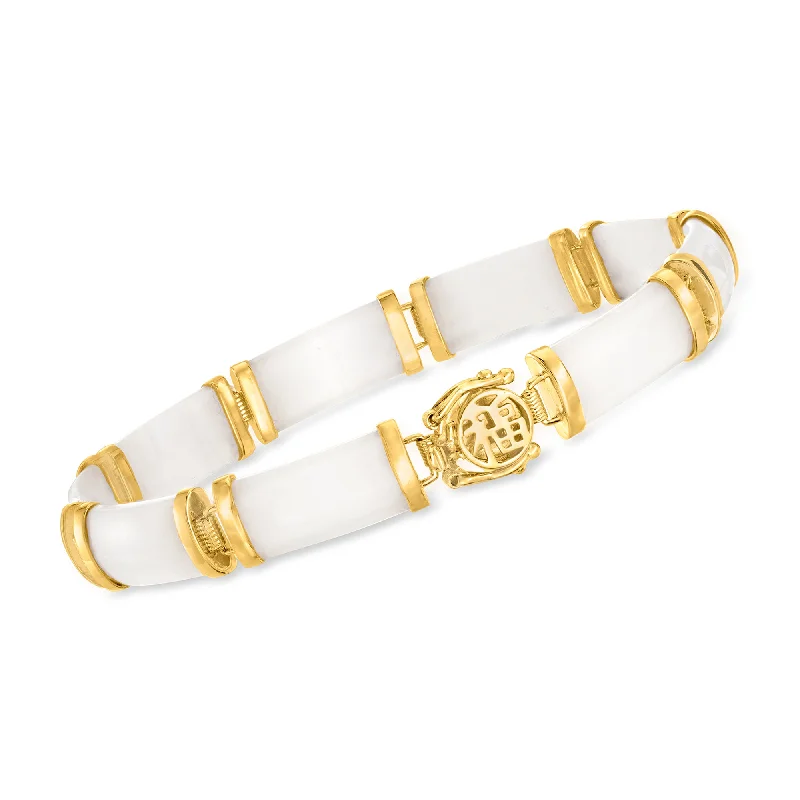 bracelets with geometric shape -Ross-Simons White Agate "Good Fortune" Bracelet in 18kt Gold Over Sterling