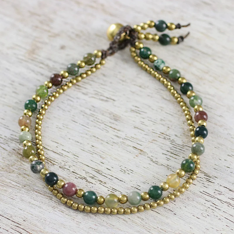 bracelets with shell design -Dazzling Green Red Harmony Jasper & Brass Beaded Bracelet