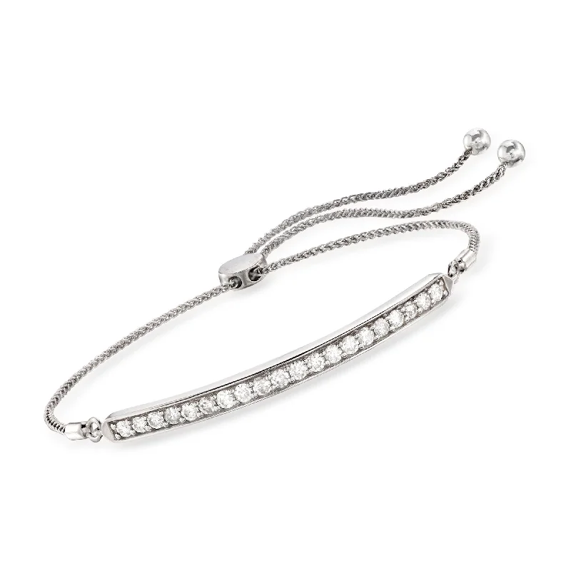 bracelets with pearl detail -Ross-Simons Diamond Curved Bar Bolo Bracelet in Sterling Silver