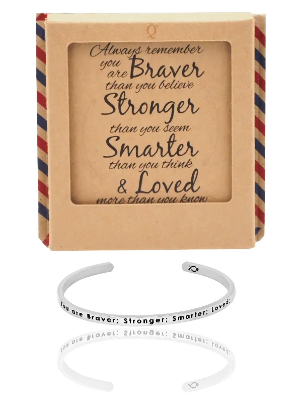 bracelets with birthstone accent -Bobby Brave Warrior Cuff Bracelet, Silver Tone, comes with an Inspirational Quote