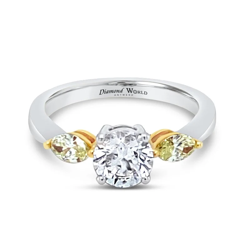 ladies rings lightweight comfort -Brilliant cut Diamond & Fancy yellow  Marquise cut Diamonds Trilogy Ring