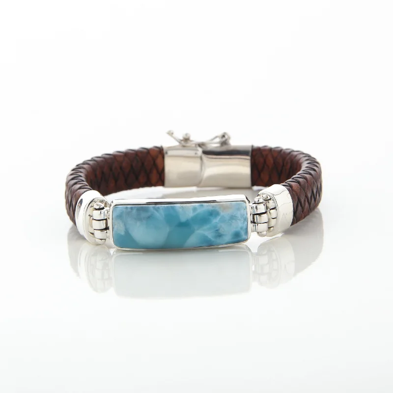 bracelets with topaz blue -Omer Brown Leather Bracelet