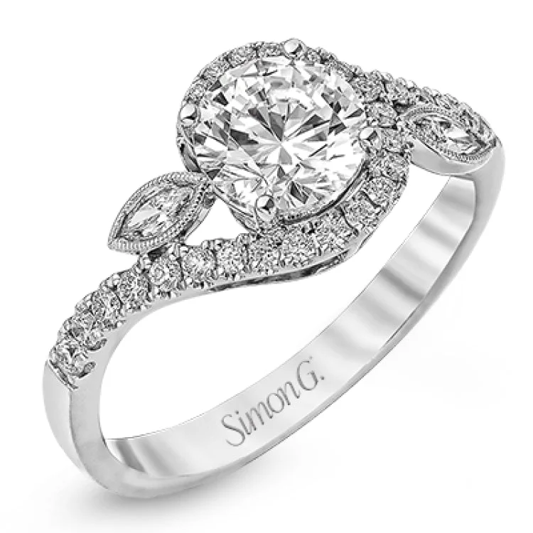 ladies rings for young women -The charming floral design of this contemporary white gold ring is enhanced by .28 ctw of round cut white diamonds and .07 ctw of marquise cut white diamonds.