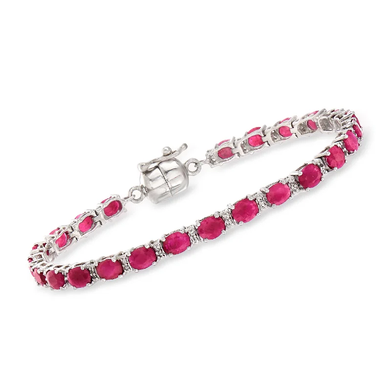 bracelets minimalist chic look -Ross-Simons Ruby and . White Topaz Tennis Bracelet in Sterling Silver With Magnetic Clasp