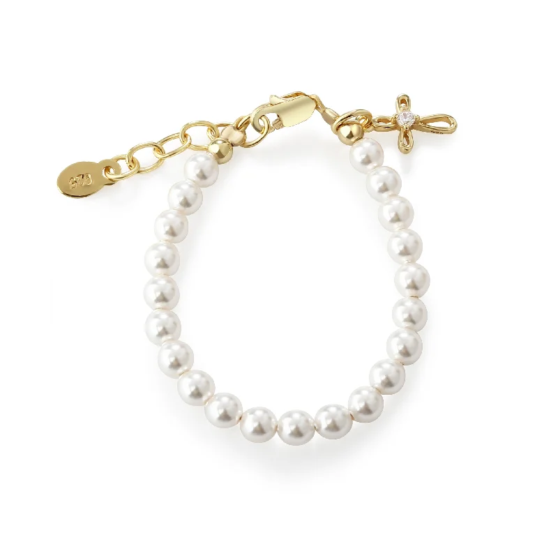 bracelets with cross charm -Children's 14K Gold-Plated Cross Baby Bracelet with Pearls