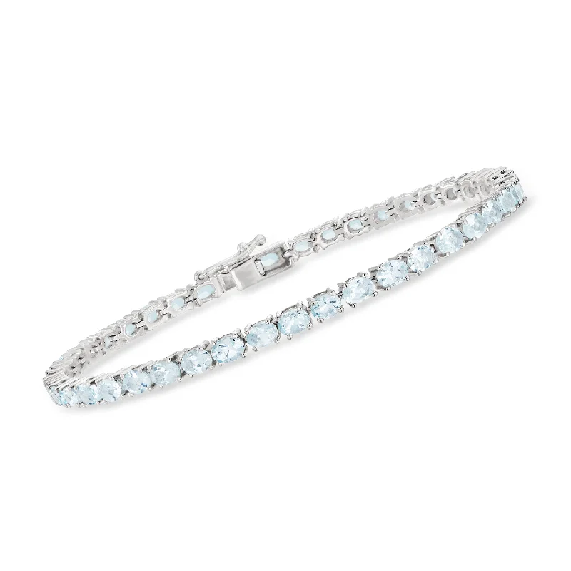 bracelets with zircon sparkle -Ross-Simons Aquamarine Tennis Bracelet in Sterling Silver