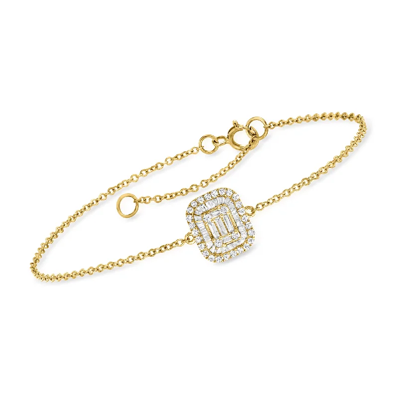 bracelets with pink sapphire -Ross-Simons Diamond Cluster Bracelet in 14kt Yellow Gold