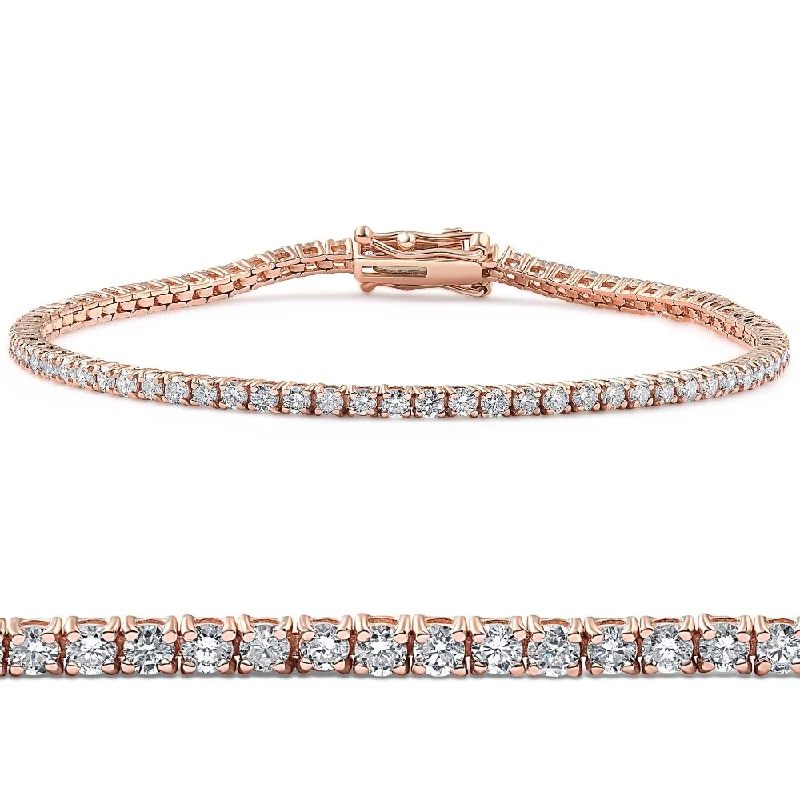 bracelets with initial charm -3 Ct Lab Grown Diamond Tennis Bracelet 7" 14k Rose Gold