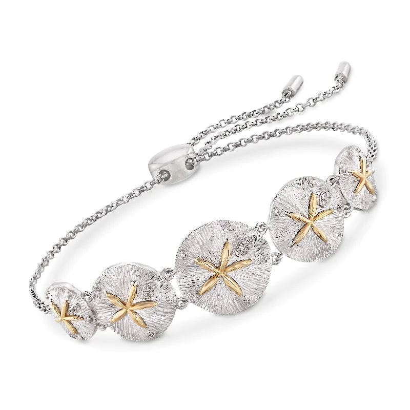 bracelets with floral charm -Ross-Simons Sterling Silver and 14kt Yellow Gold Sand Dollar Bolo Bracelet