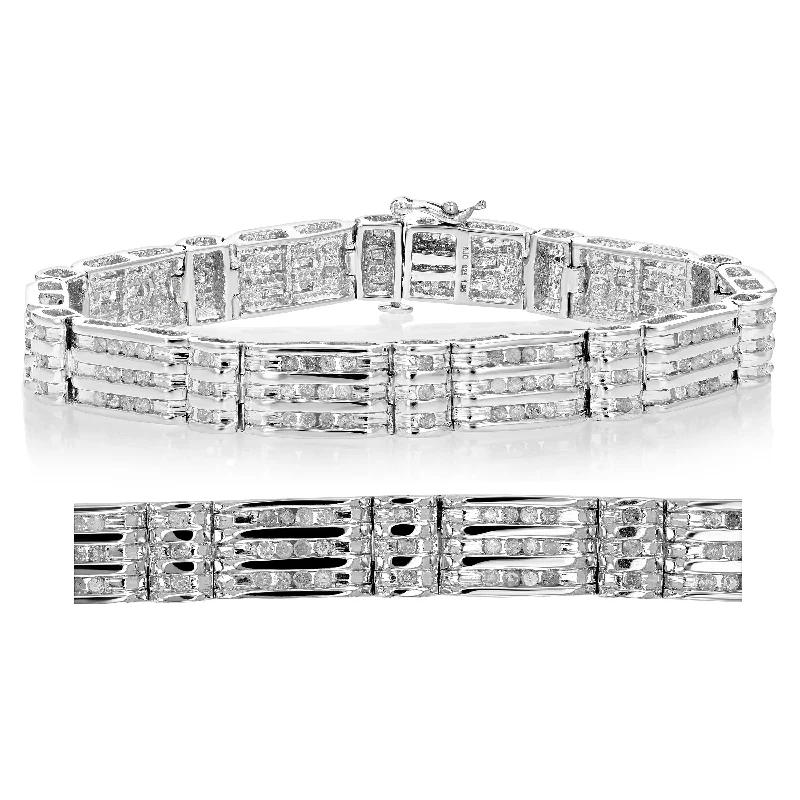 bracelets for bridal elegance -2.25 cttw Men's Diamond Bracelet .925 Sterling Silver with Rhodium 8 Inch 15 Grams