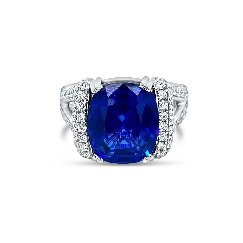 ladies rings simple delicate charm -Cushion cut Sapphire & Diamonds " Calista" Ring