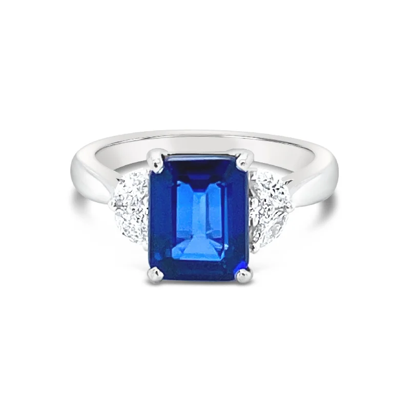 ladies rings with star detail -Emerald cut Sapphire & Diamonds "Kiara" Ring