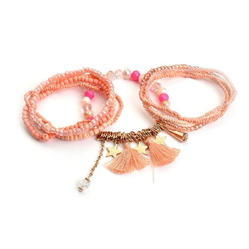 bracelets for bridal elegance -Women Peach-coloured Gold-toned Beaded Bracelet