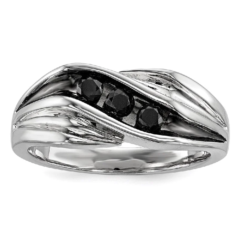 ladies rings thin band elegance -Sterling Silver Black Diamond Men's Ring