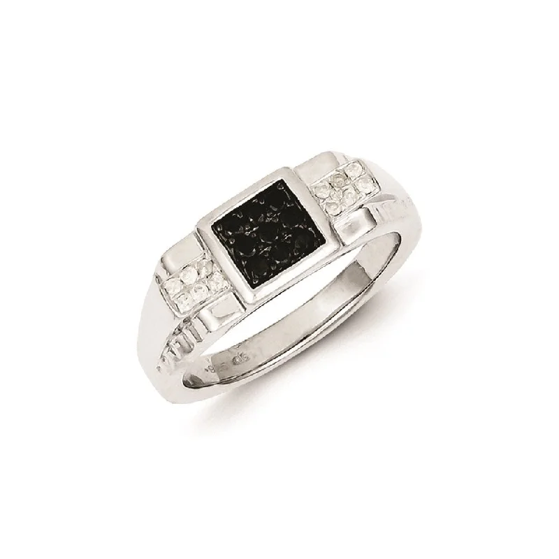 ladies rings small size fit -Sterling Silver Rhodium Plated Black and White Diamond Men's Ring