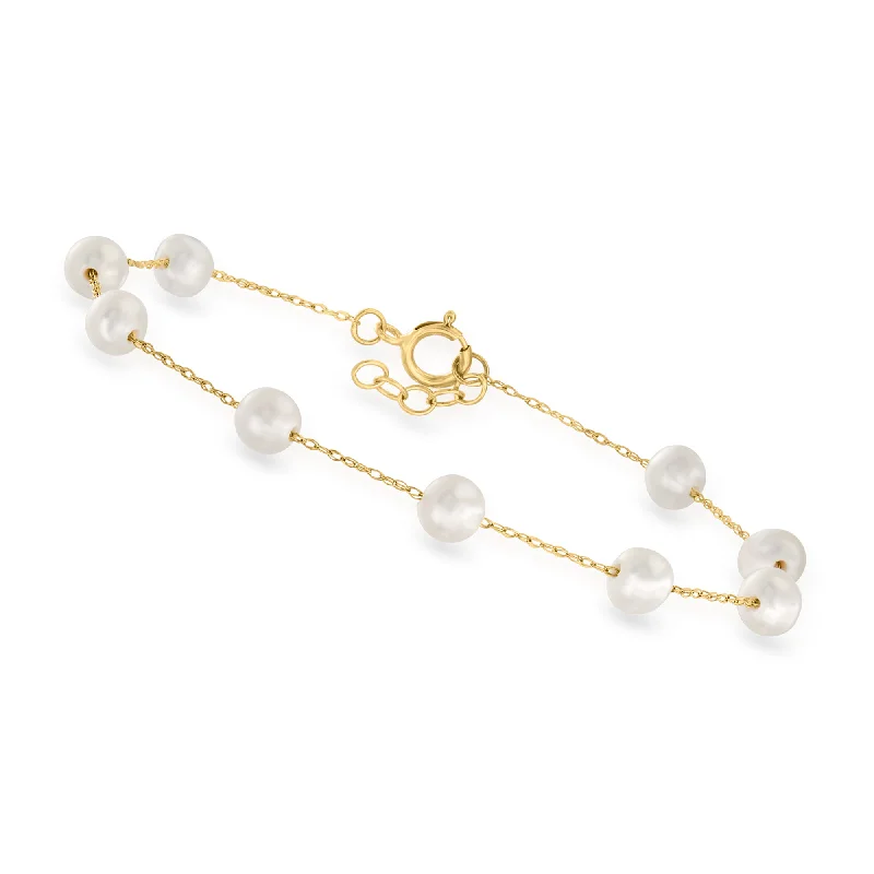 bracelets for casual chic -Canaria 4-5mm Cultured Pearl Station Bracelet in 10kt Yellow Gold